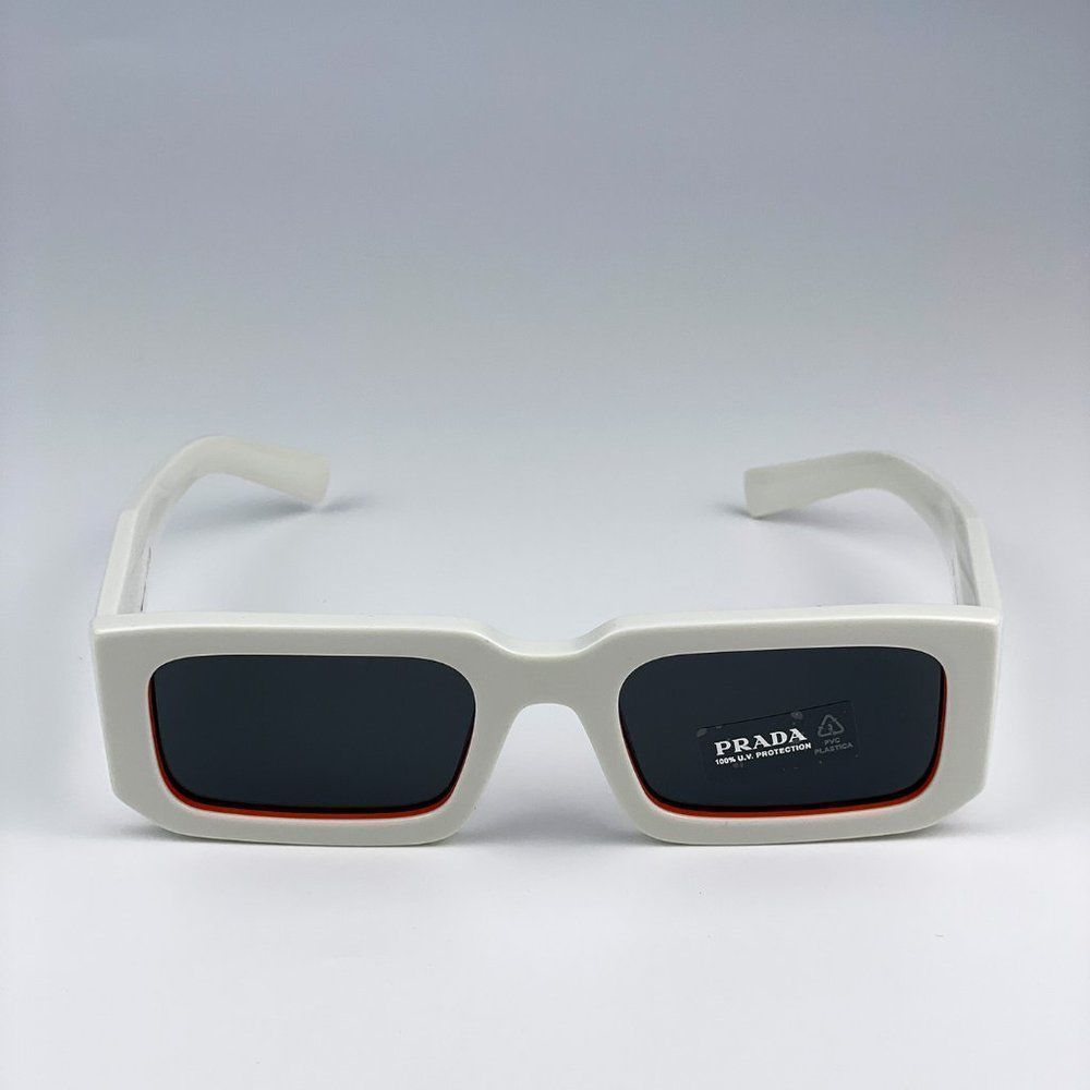 🔥Prada PR06YS 17M5S0 Sunglasses Talc Orange Dark Grey Rectangle Unisex - Picture 8 of 14